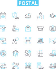 Postal vector line icons set. Postal, Mail, Carrier, Delivery, Stamp, Address, Postage illustration outline concept symbols and signs