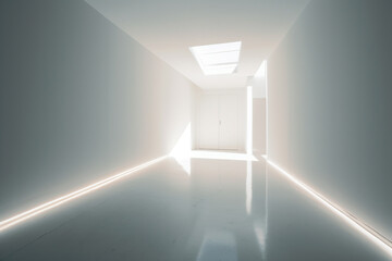an empty white room with sunlight coming through the window. Generative Ai