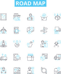 Road map vector line icons set. Route, Map, Path, Trace, Guide, Trajectory, Journey illustration outline concept symbols and signs