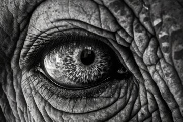 the detailed and textured wrinkles around the eye of an elephant. Generative AI