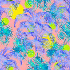 Summer Palms. Decorative seamless pattern. Repeating background. Tileable wallpaper print.