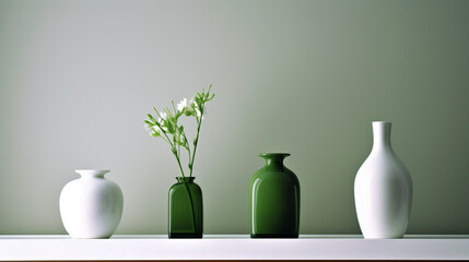 Fototapeta na wymiar minimalism four vases are on a shelf. Generative Ai
