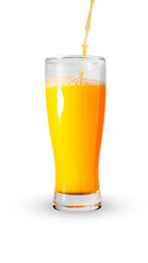 Pour the orange juice into a Hawaiian glass.