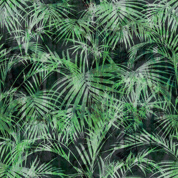 Green Palms. Decorative seamless pattern. Repeating background. Tileable wallpaper print.