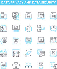 Data privacy and data security vector line icons set. Data, Privacy, Security, Compliance, Protection, Encryption, Regulations illustration outline concept symbols and signs