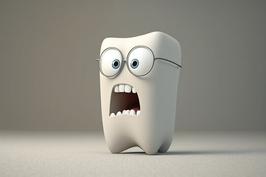 cartoon tooth with eyes and mouth. tooth shape. Generative AI