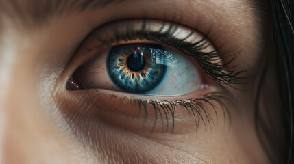 a close up of a woman's eye with blue eyes. Generative Ai