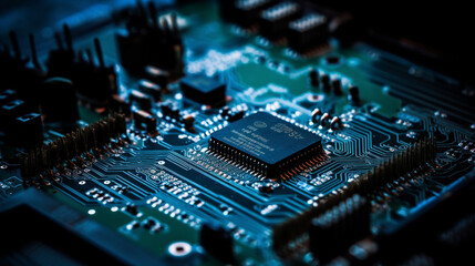 Fototapeta na wymiar a close up of a computer chip on a circuit board. Generative Ai