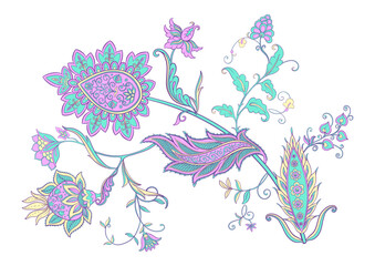 Traditional eastern classical luxury old fashioned floral ornament. Clip art, set of elements for design. Vector illustration.