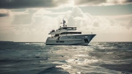 Fototapeta na wymiar Yacht auf dem Ozean, Luxusyacht Urlaub, generative AI