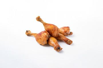 Delicious baked chicken drumsticks in honey-mustard marinade isolated on white background. Created with Generative AI Technology