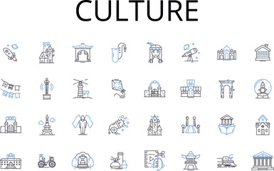 Culture line icons collection. Artistry, Customs, Tradition, Heritage, Society, Belief, Lifestyle vector and linear illustration. Ethos,Values,Philosophy outline signs set - obrazy, fototapety, plakaty