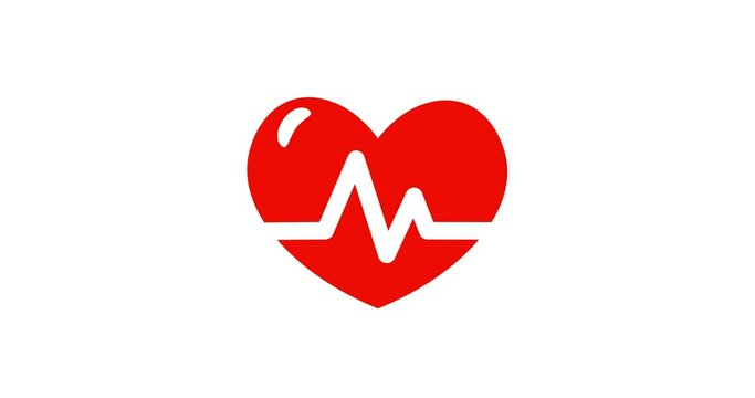 Animation of heart burning icon. Love symbol in red.