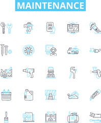 Maintenance vector line icons set. Repairs, Upkeep, Service, Adjustment, Restoration, Overhaul, Checkup illustration outline concept symbols and signs