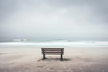 Fototapeta na wymiar empty bench by the sea, Generative AI