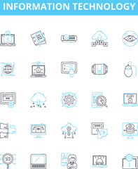 Information technology vector line icons set. IT, Computers, Software, Networking, Data, Security, Automation illustration outline concept symbols and signs