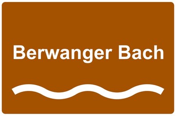 Illustration eines Flussnamenschildes des Flusses "Berwanger Bach"	
