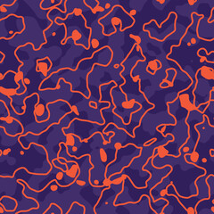 Violet and orange organic abstract seamless pattern, purple camouflage, spotted background.