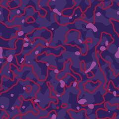 Seamless dynamic lines and dots pattern for wallpaper, wrapping paper, textile, apparel. Purple modern abstract background.