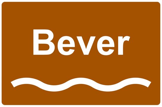 Illustration eines Flussnamenschildes des Flusses "Bever"	