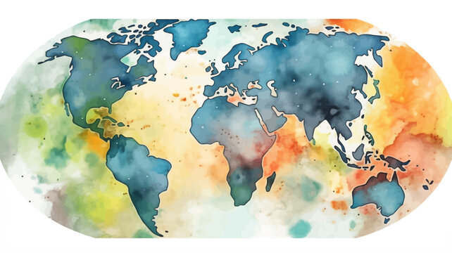 Vector colorful drawing of the map of the planet earth view from space. Earth Day.