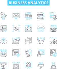 Business analytics vector line icons set. Business, Analytics, Data, Intelligence, Decision, Analysis, Modeling illustration outline concept symbols and signs