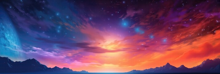 Orange Blue Purple Space , Panoramic Background. Generative AI
