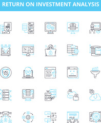 Return on investment analysis vector line icons set. ROI, Analysis, Return, Investment, Financial, Profitability, Cost-Benefit illustration outline concept symbols and signs