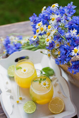 Obraz na płótnie Canvas Glasses with lemonade and mint summer