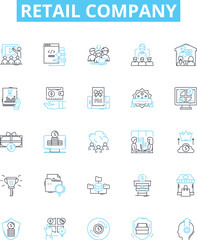 Retail company vector line icons set. Retailer, Store, Marketplace, Shopping, Merchandising, Marketplace, Outlet illustration outline concept symbols and signs