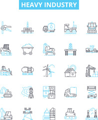 Heavy industry vector line icons set. manufacturing, smelting, mining, power, construction, engineering, steel illustration outline concept symbols and signs