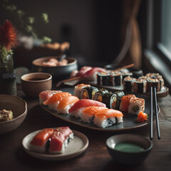 Sushi on a plate, Generative AI