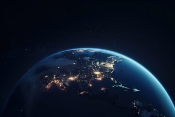 Obraz premium Earth planet globe in space. City lights and dark sky. Generative AI