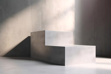 Obraz premium Concrete block and wall for product mockups and presentation. Stone base with display features. Jewelry, cosmetics, AI generate.