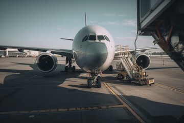 Fototapeta na wymiar Fueling an airplane at the airport. Generative AI