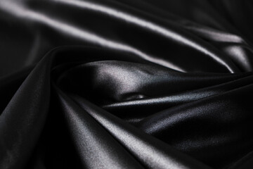 Background black twisted silk fabric,abstract texture satin fabric.