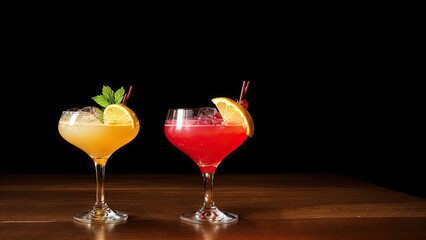 cocktail with lime and cherry on a dark background