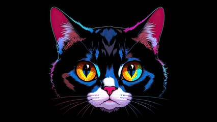 black and white cat head cartoon  on a dark background