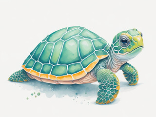Cute baby turtle in watercolor style