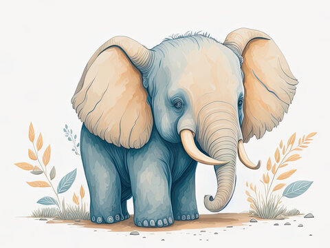 elephant cartoon illustration in watercolor style © Beank