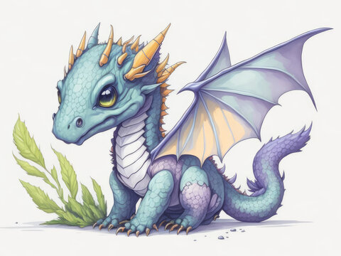 green dragon in watercolor style