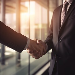 Businessmen making handshake in the city, business etiquette, congratulation, merger and acquisition, business meeting and partnership concepts. generative ai