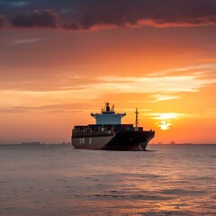 Fototapeta na wymiar Container cargo freight ship at sunset. Generative AI