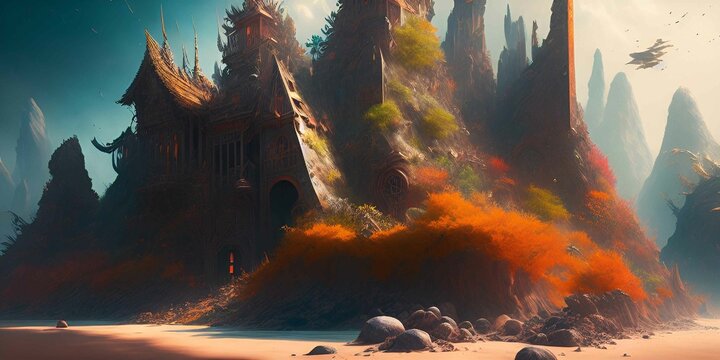 abondoned castle in a strange land. Generative A.
