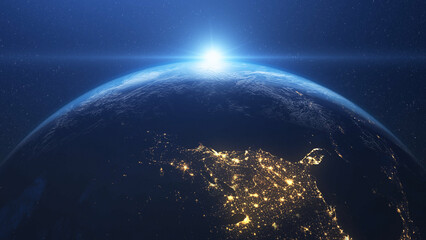 Sunrise above north america nd USA seen frpom deep space