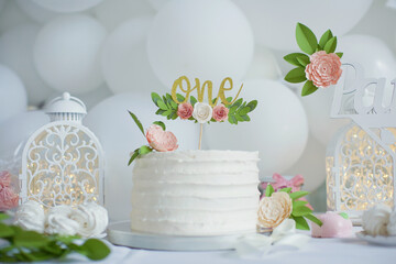 First birthday cake with white cream