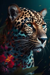 Fototapeta na wymiar AI generated close up portrait of a leopard