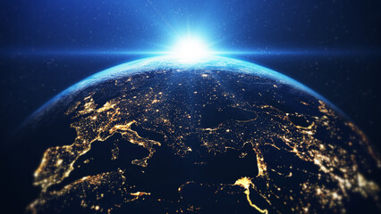 beautiful sunrise above europe from space