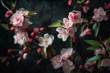 Artistic portrayal of spring blossoms on canvas. Generative AI