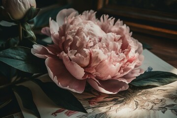 A lovely card featuring a watercolor peony. Generative AI